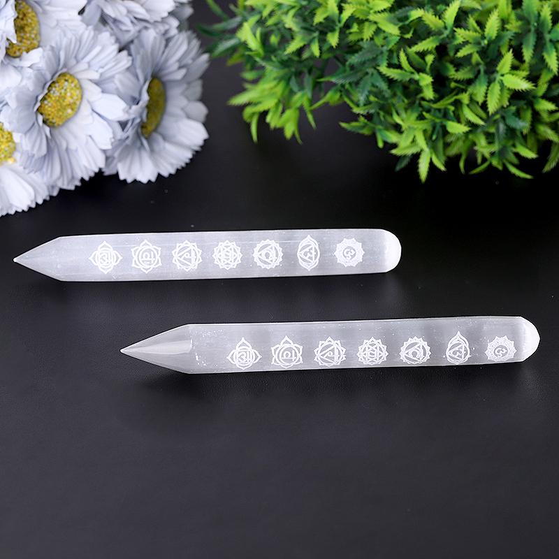 6" Selenite Crystal Wand with Chakra Engraving