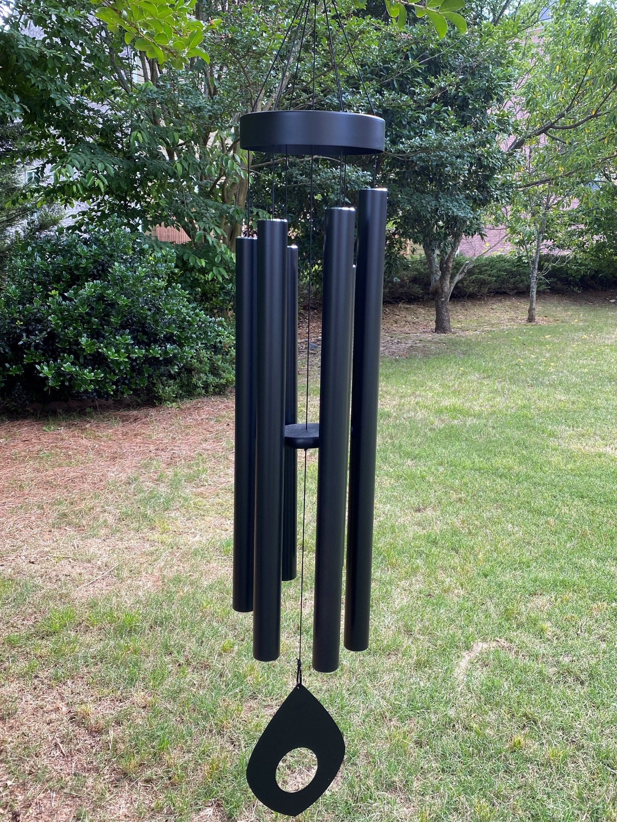 60 inch Large Deep Tone Black Metal Wind Chime with tubular bells and central striker