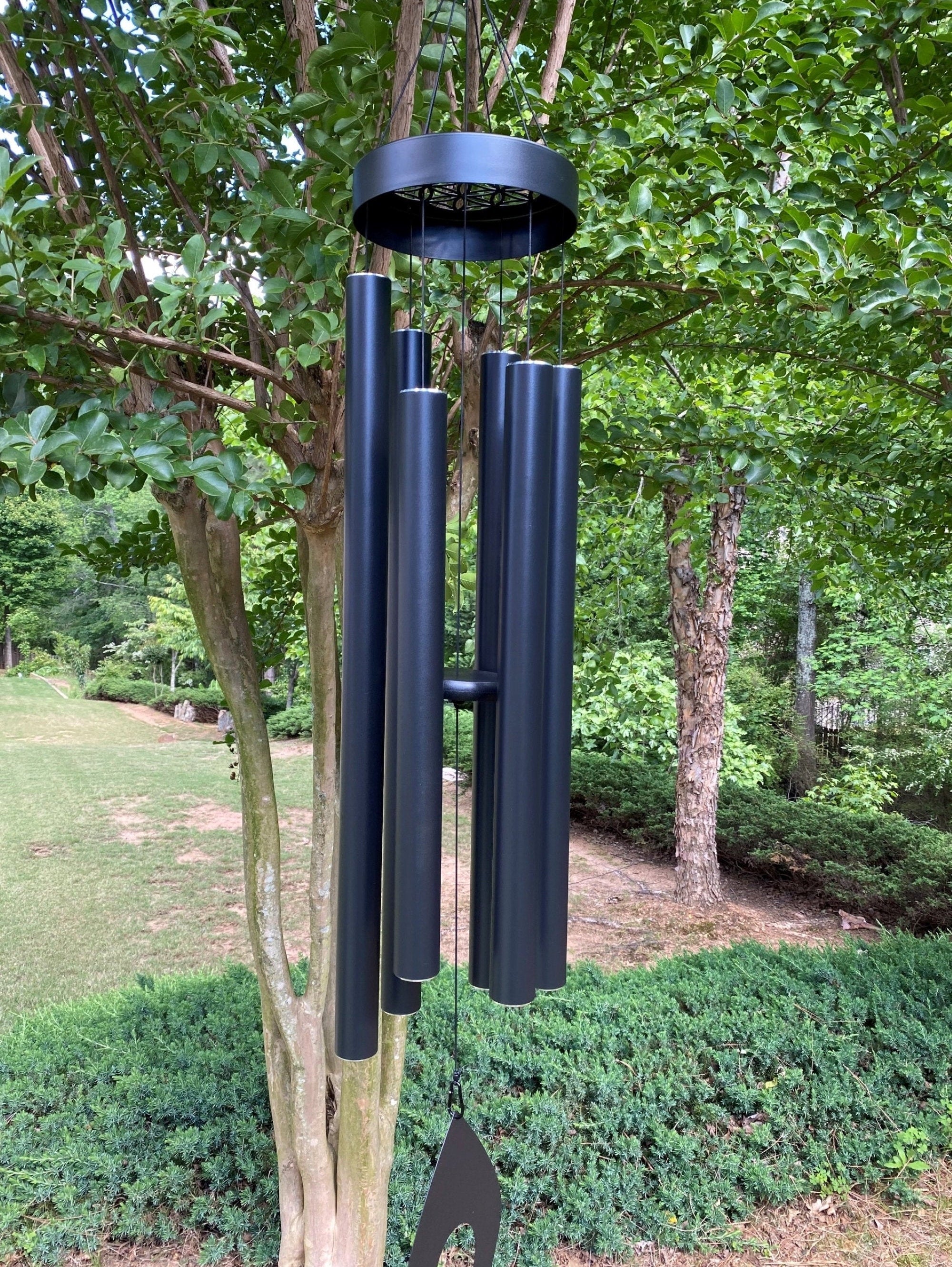 Dark blue wind chimes with metal pipes in 60 inch Large Deep Tone Black Metal Wind Chime