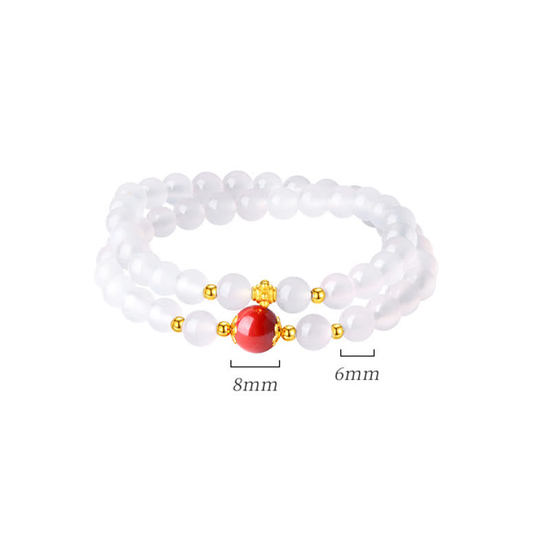 White Agate & Cinnabar Double Wrap Cinnabar Bracelet Protection