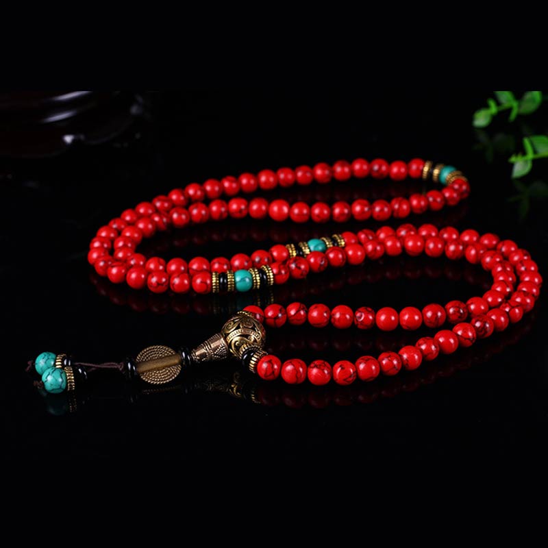 8mm Red Turquoise Lucky Mala Necklace Bracelet