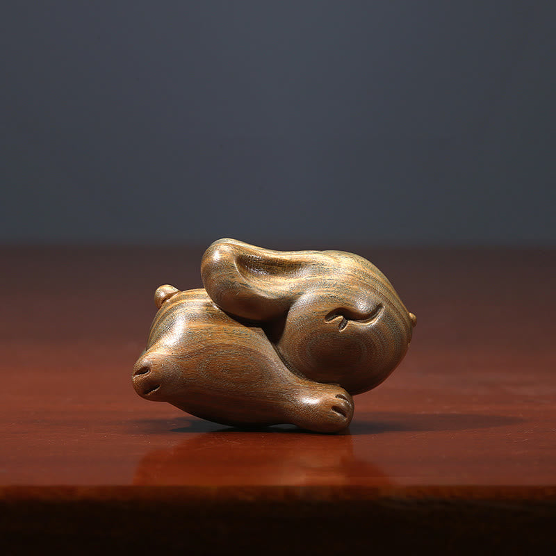Small Green Sandalwood Rabbit Decoration for Peaceful Home