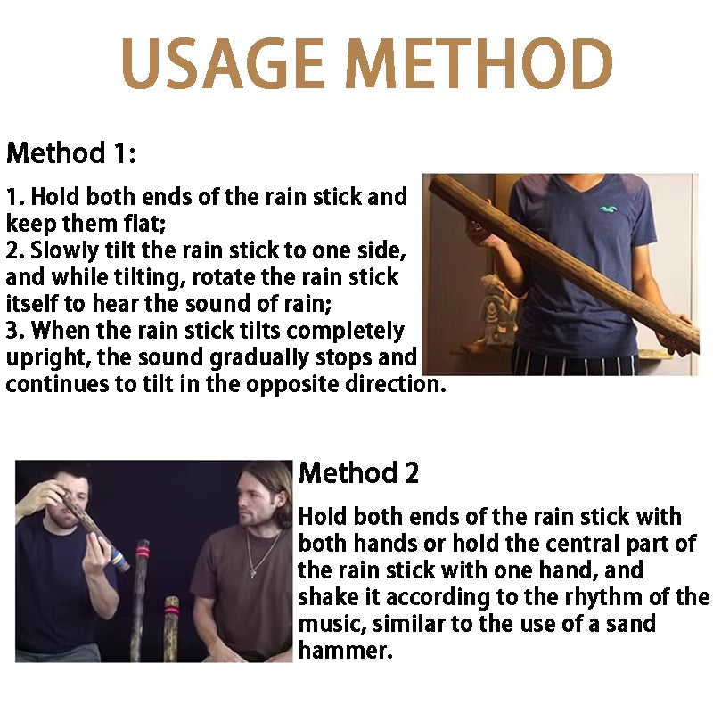 Instructions for playing the Bamboo Rain Stick Percussion Instrument methods