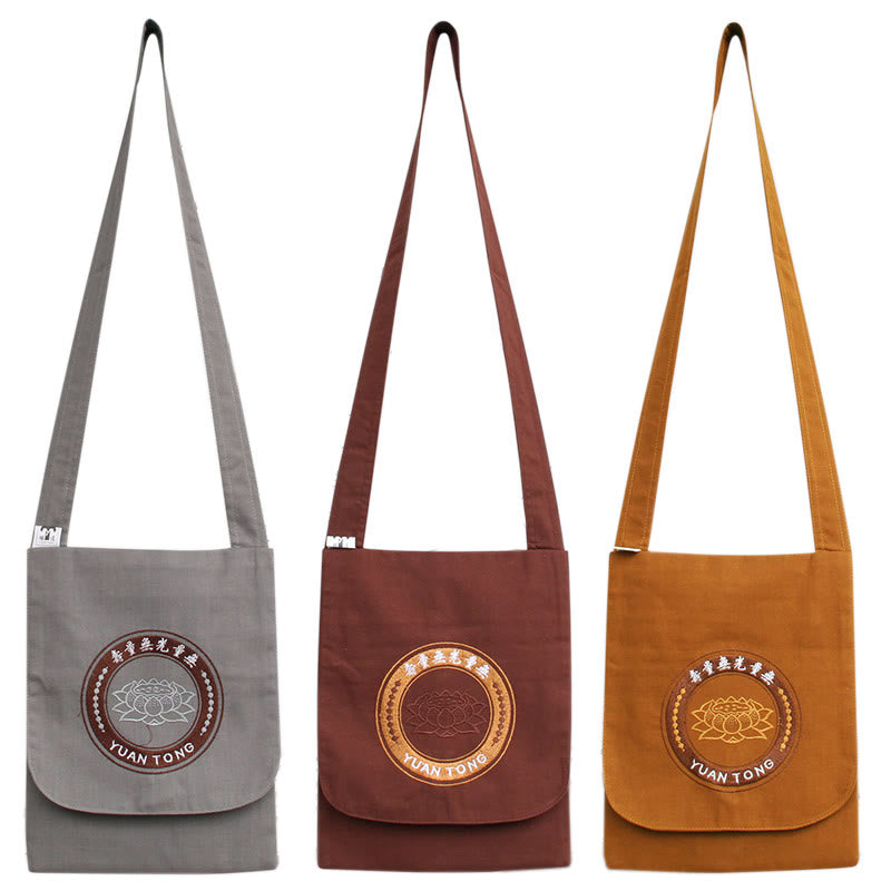 Lotus Embroidered Cotton Shoulder Bag for Spiritual Practice