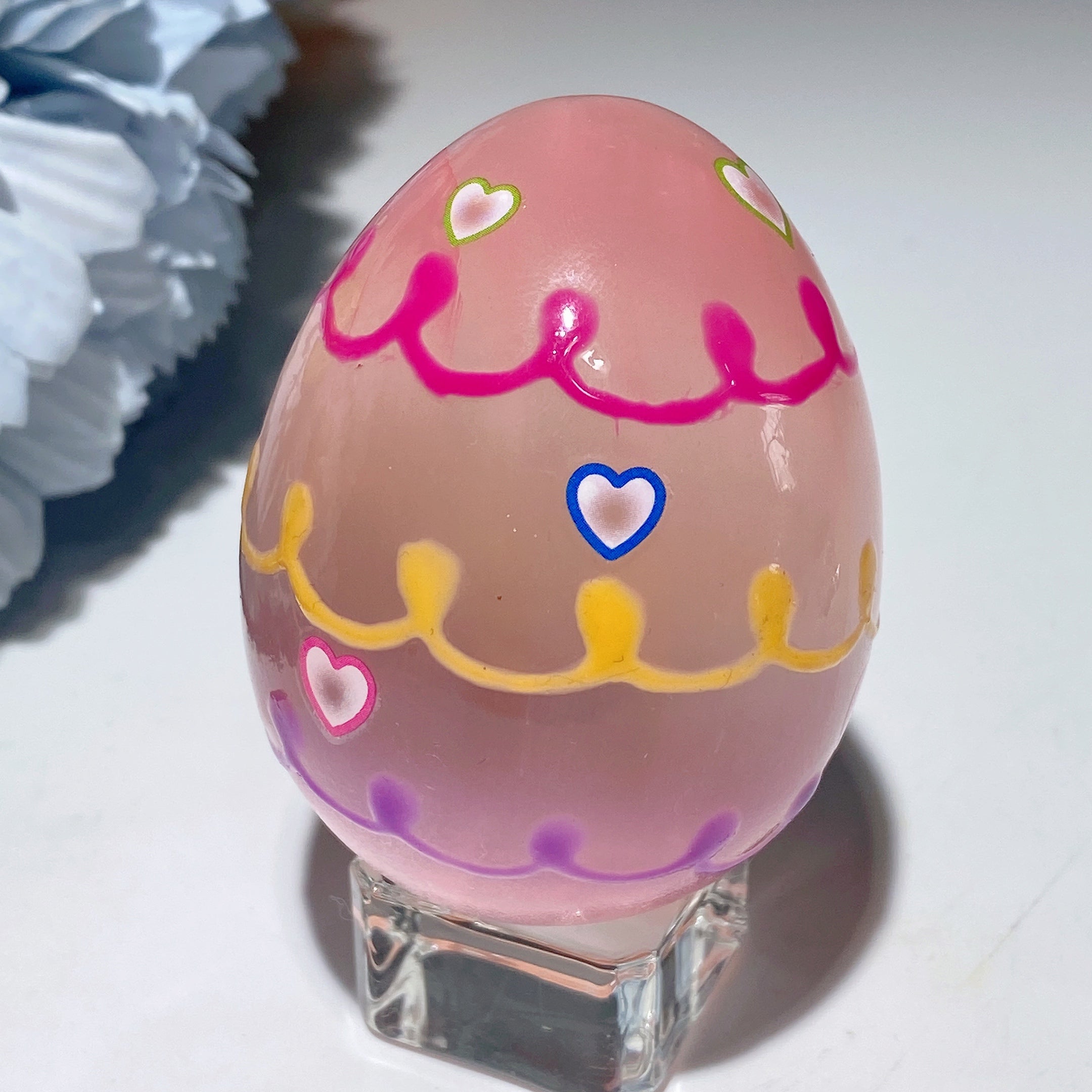 60mm Aura Pink Blue Selenite Hand-Painted Crystal Egg