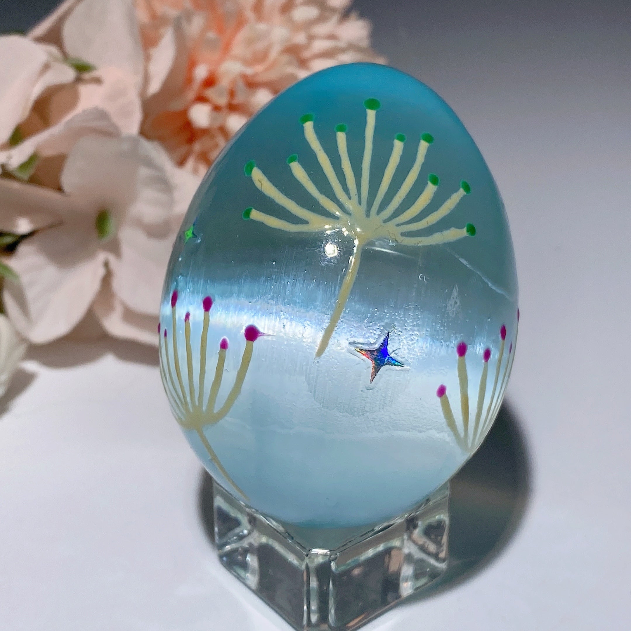 60mm Aura Pink Blue Selenite Hand-Painted Crystal Egg