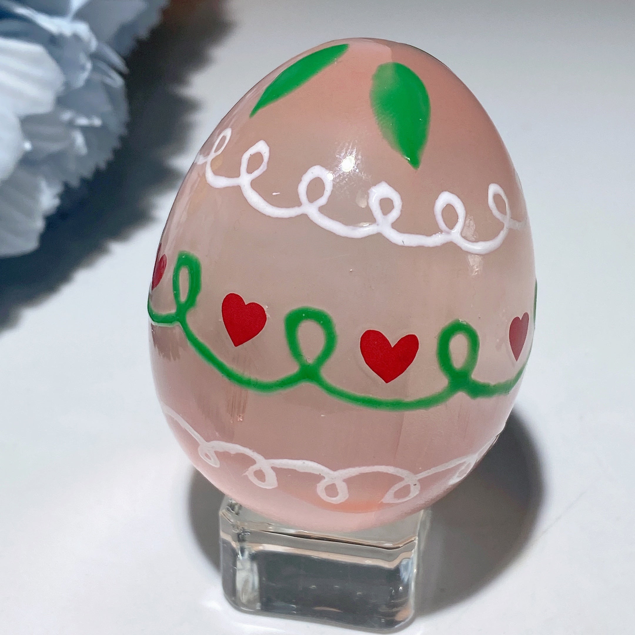 60mm Aura Pink Blue Selenite Hand-Painted Crystal Egg
