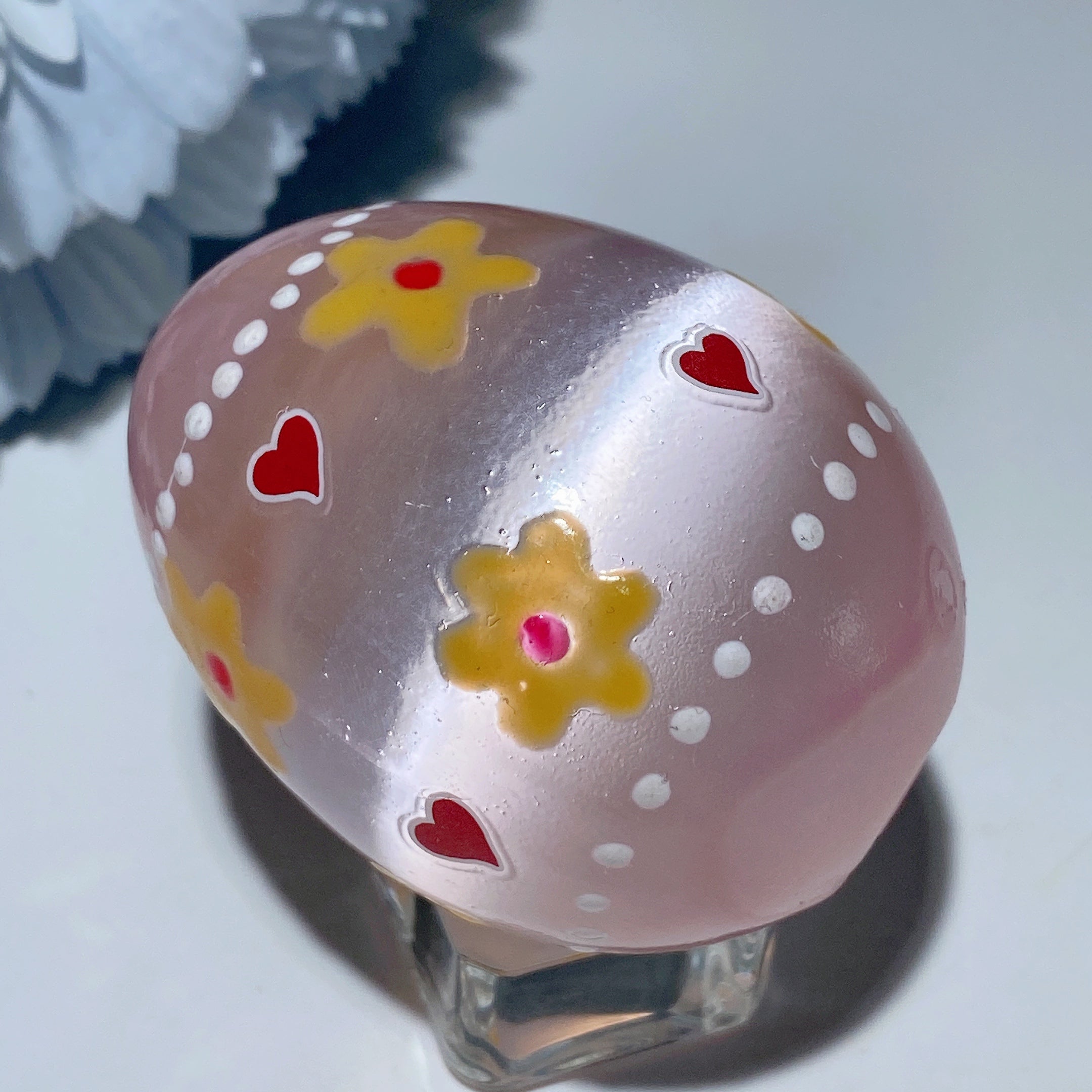60mm Aura Pink Blue Selenite Hand-Painted Crystal Egg