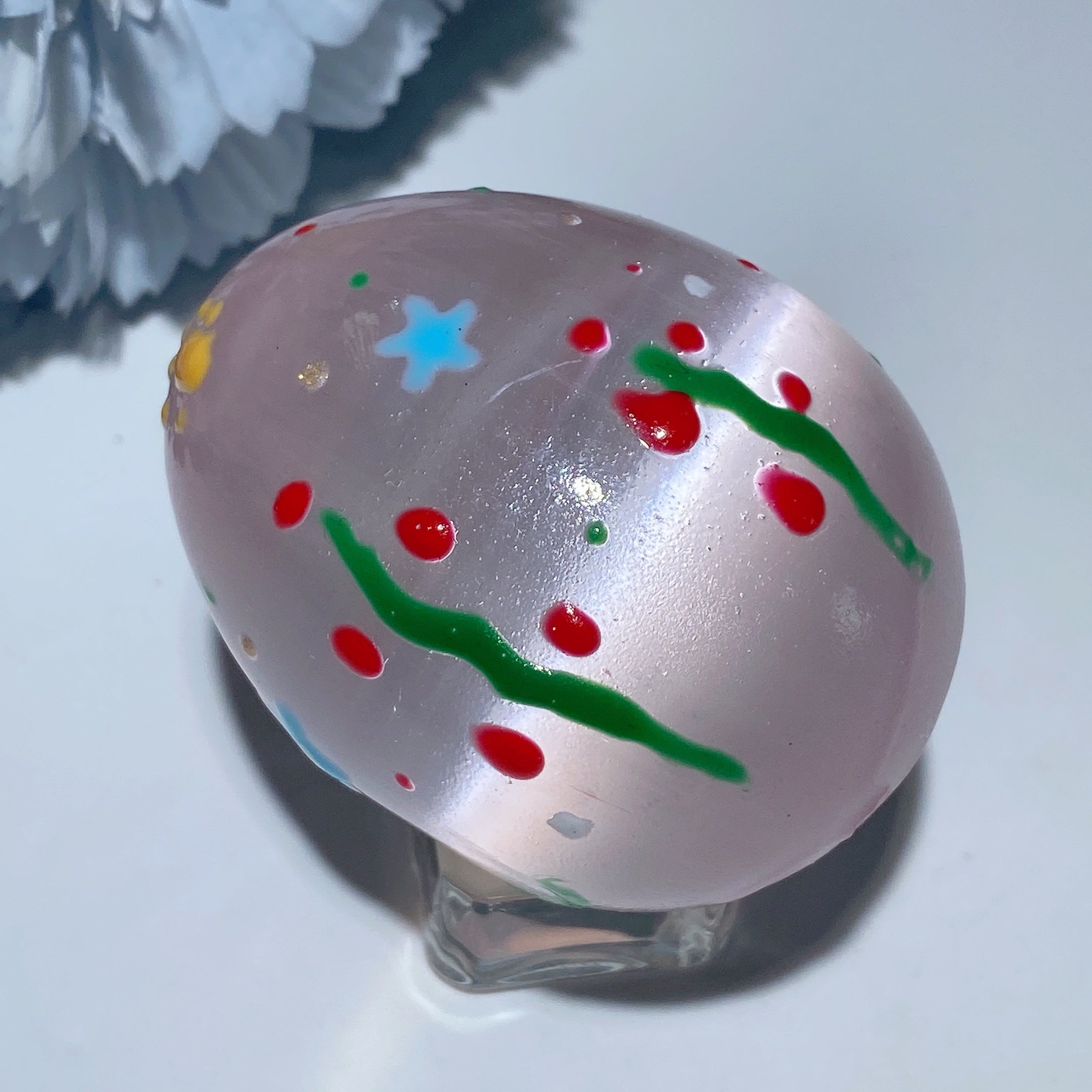60mm Aura Pink Blue Selenite Hand-Painted Crystal Egg