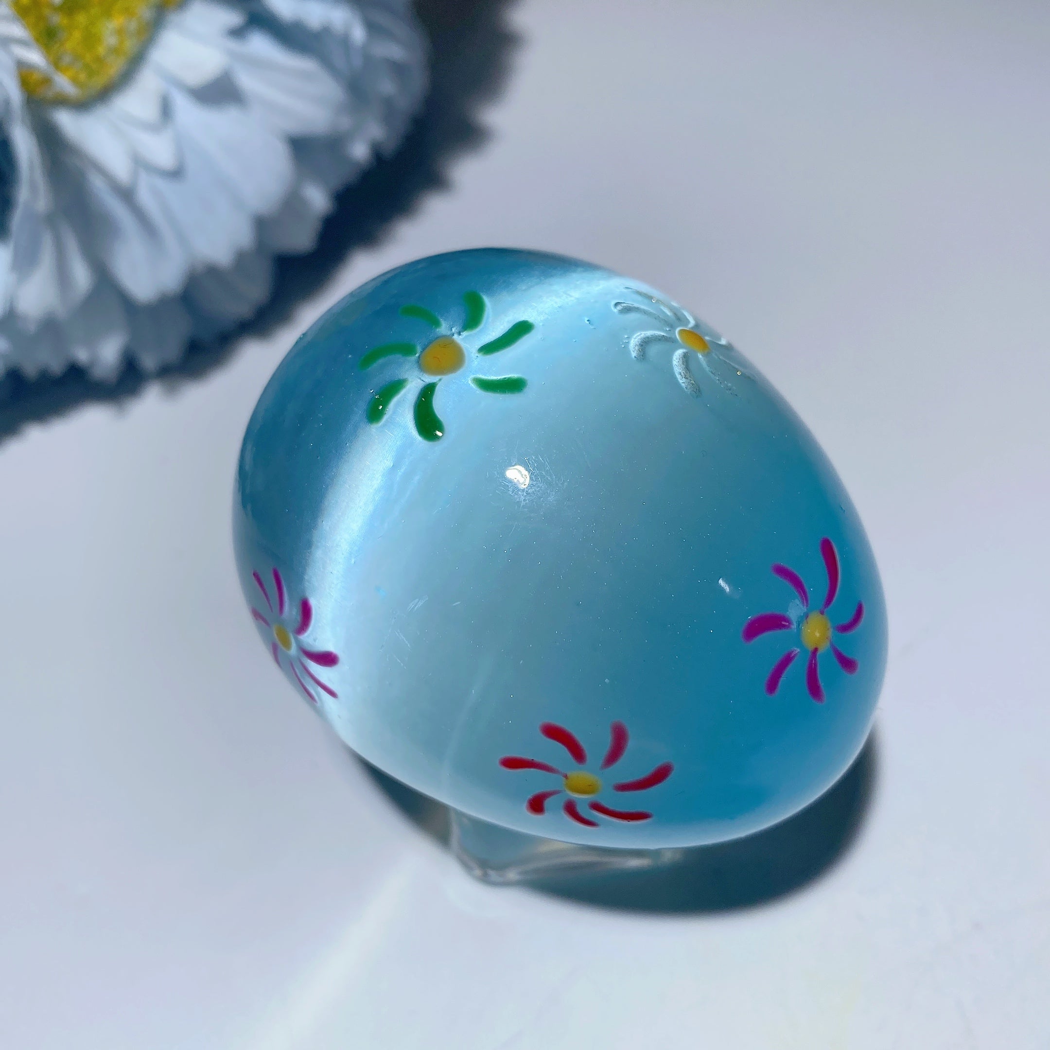 60mm Aura Pink Blue Selenite Hand-Painted Crystal Egg