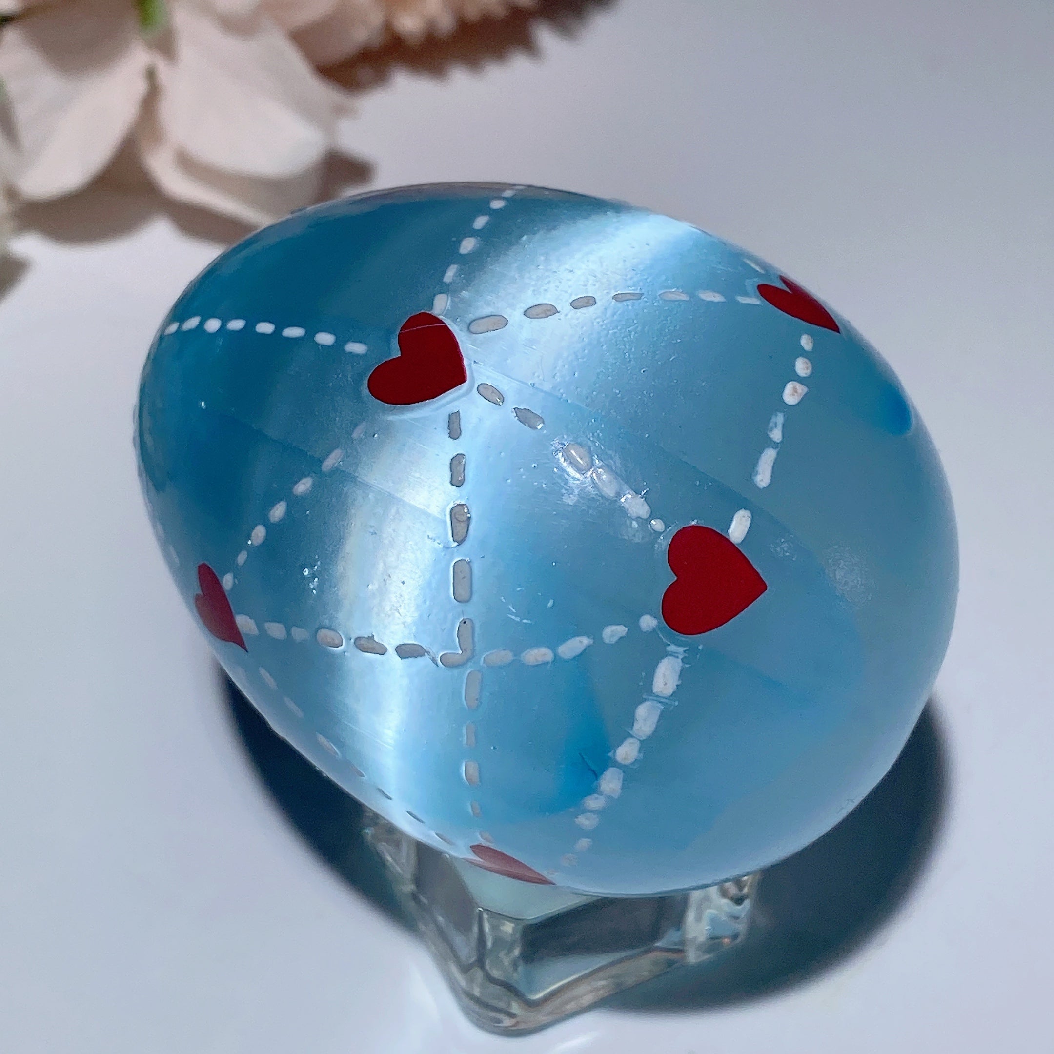 60mm Aura Pink Blue Selenite Hand-Painted Crystal Egg