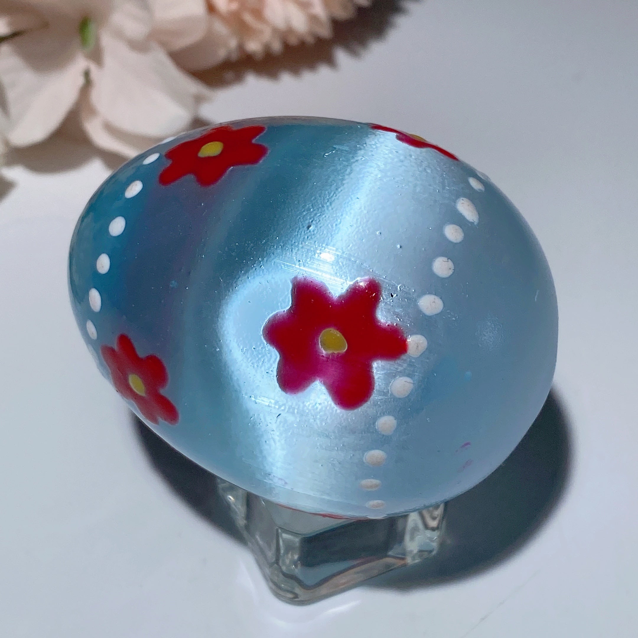 60mm Aura Pink Blue Selenite Hand-Painted Crystal Egg