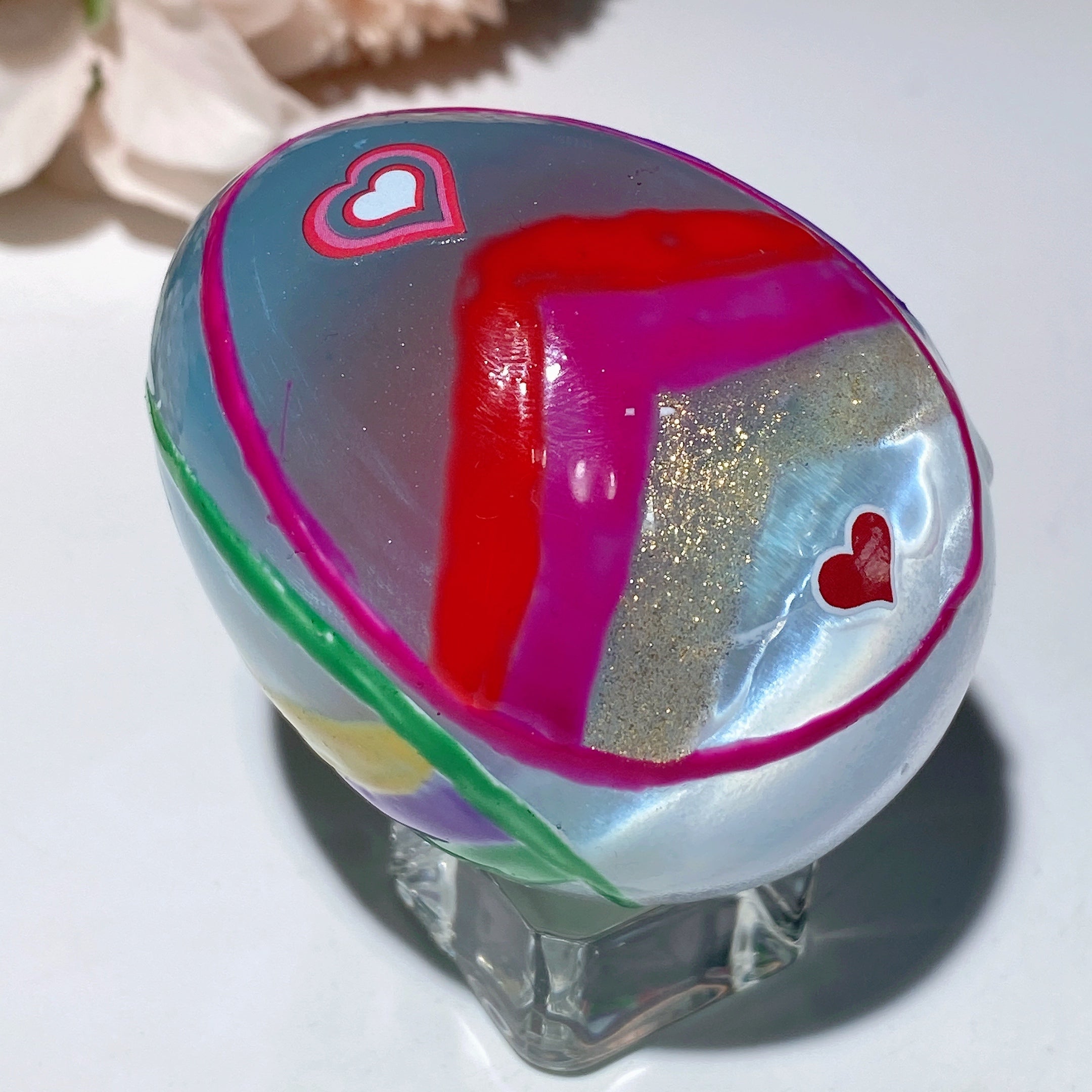 60mm Aura Pink Blue Selenite Hand-Painted Crystal Egg
