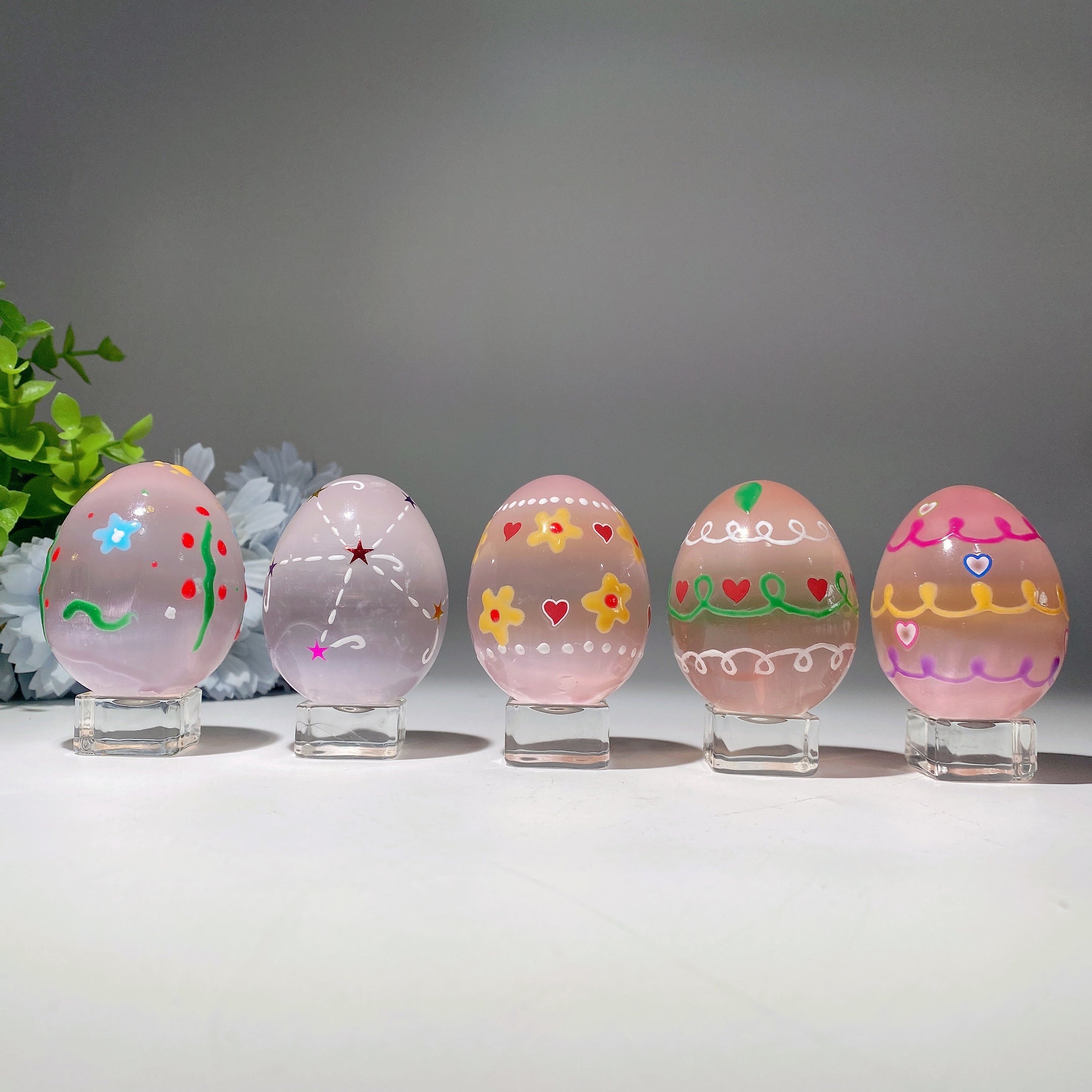 60mm Aura Pink Blue Selenite Hand-Painted Crystal Egg