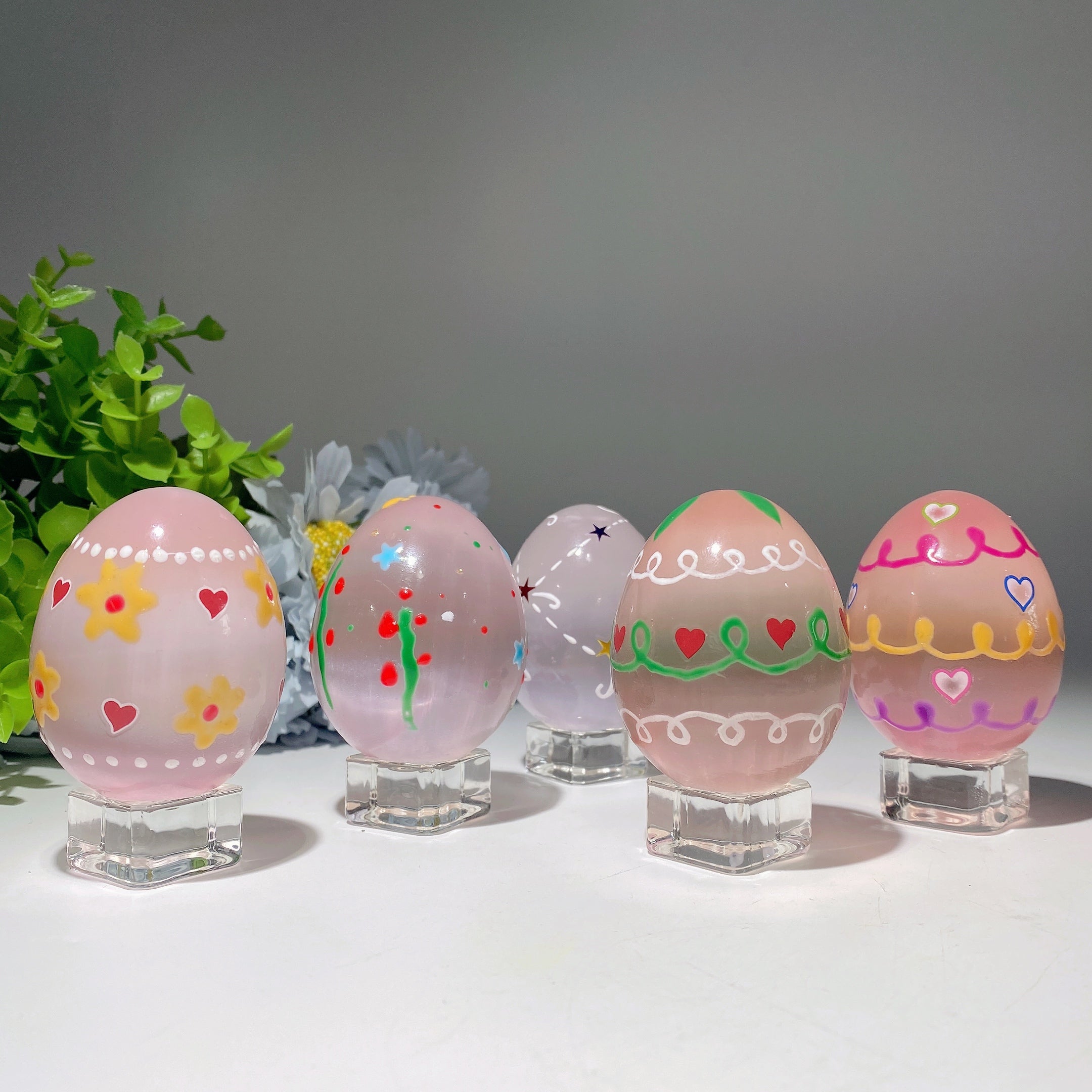 60mm Aura Pink Blue Selenite Hand-Painted Crystal Egg