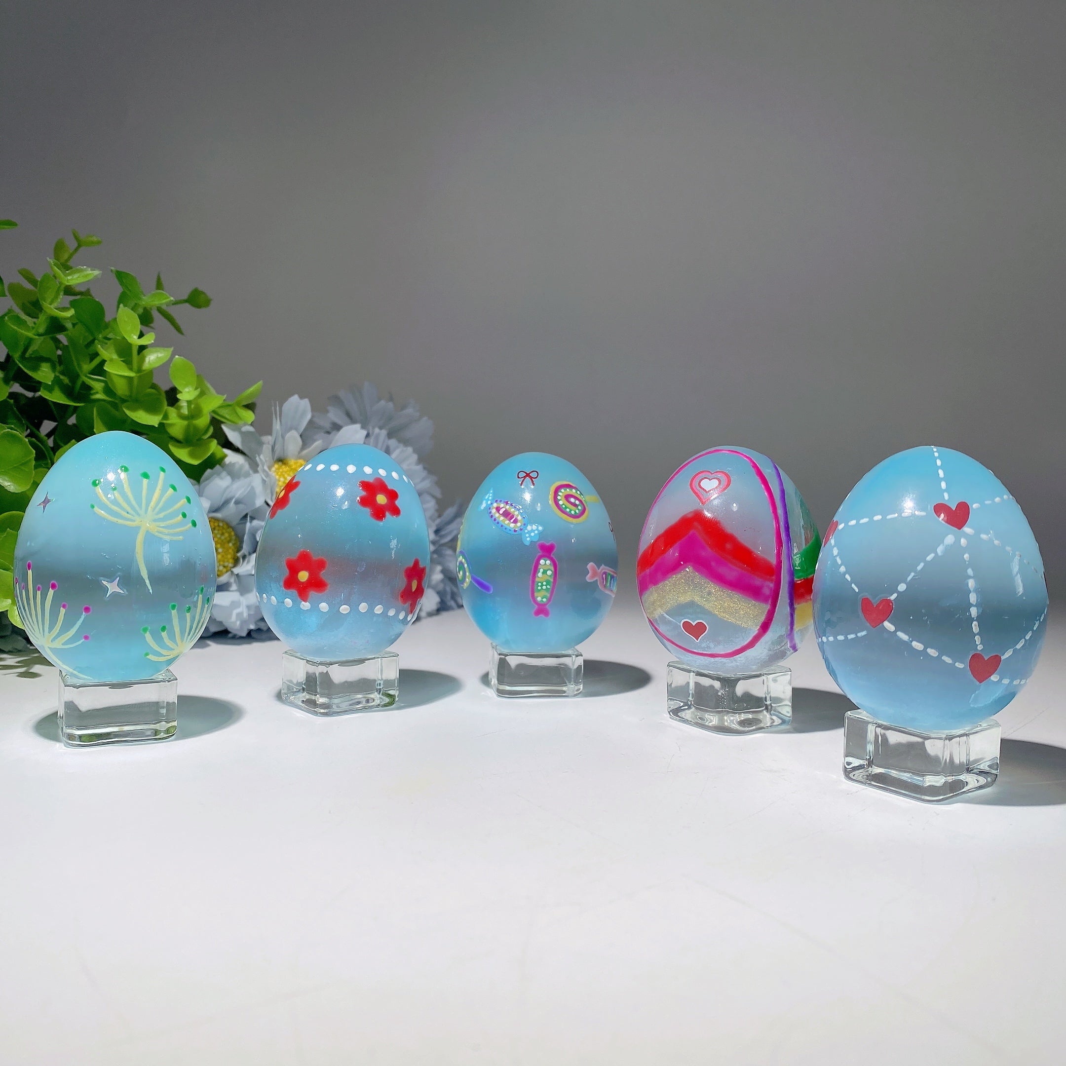 60mm Aura Pink Blue Selenite Hand-Painted Crystal Egg