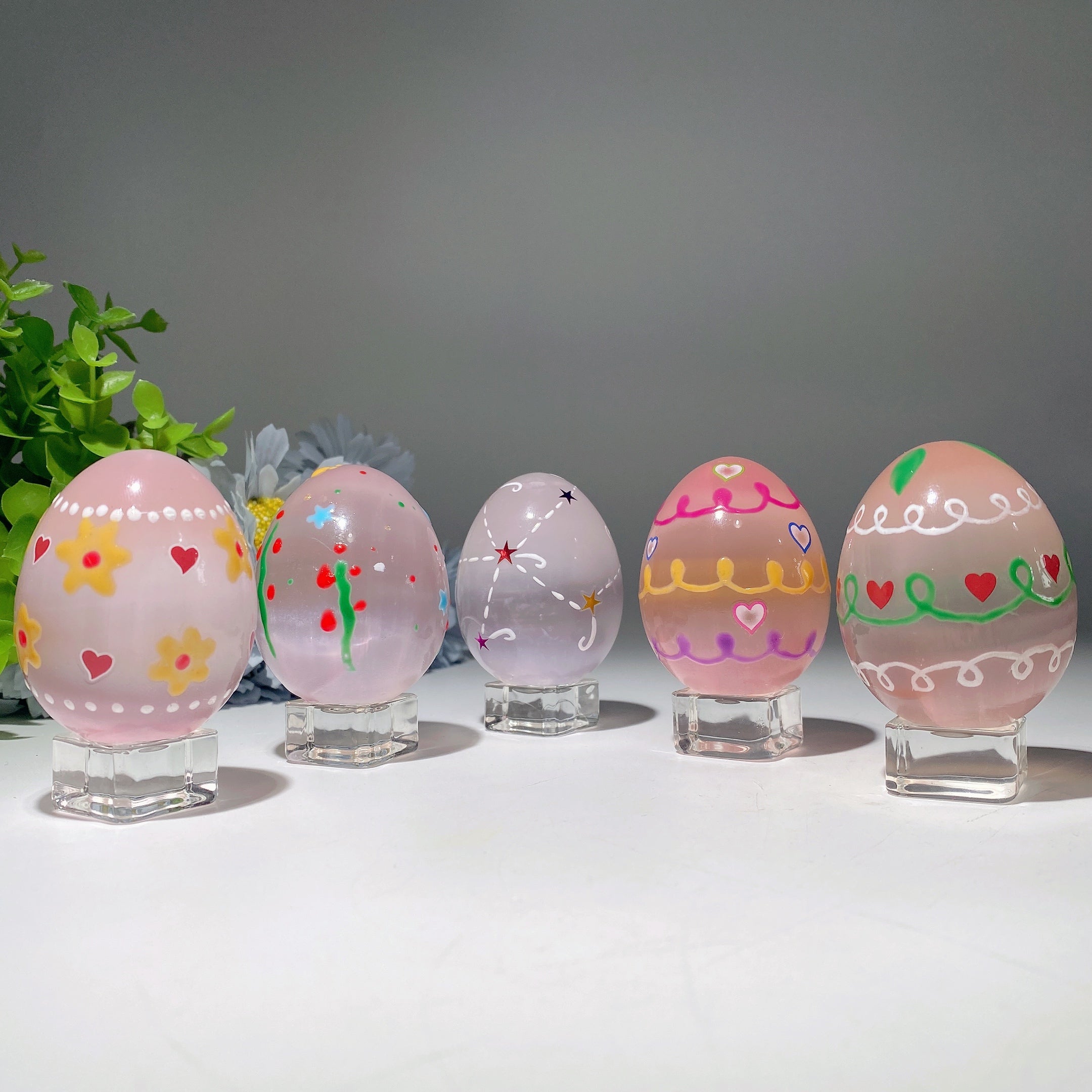 60mm Aura Pink Blue Selenite Hand-Painted Crystal Egg
