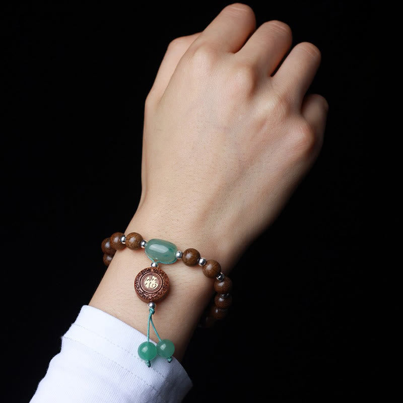 8mm Abelia Biflora Wood Om Mani Padme Hum Bracelet Protection