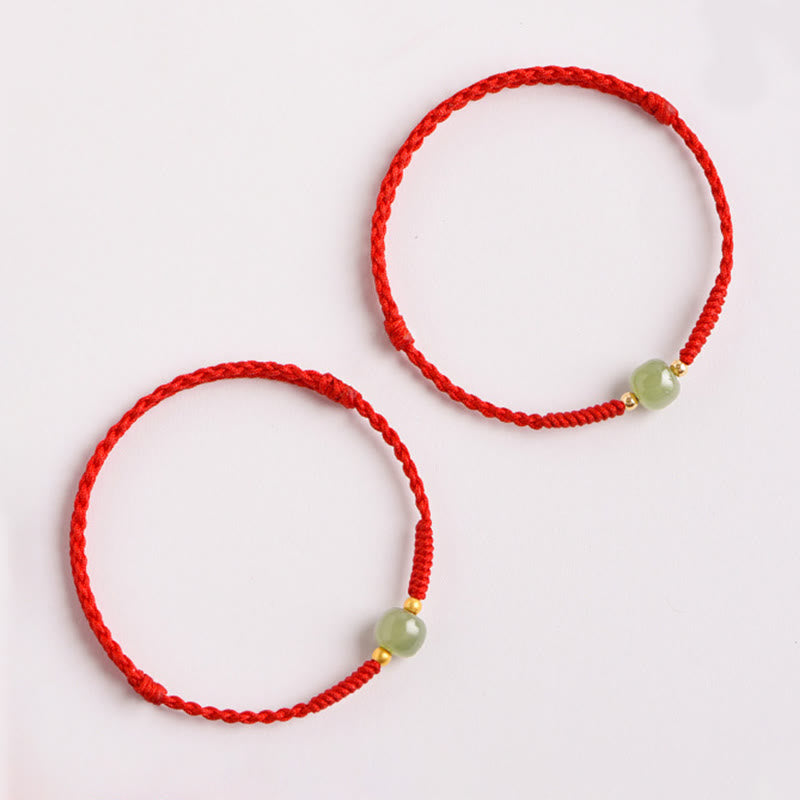 Prosperity Jade Bead Bracelet with Braided Red String