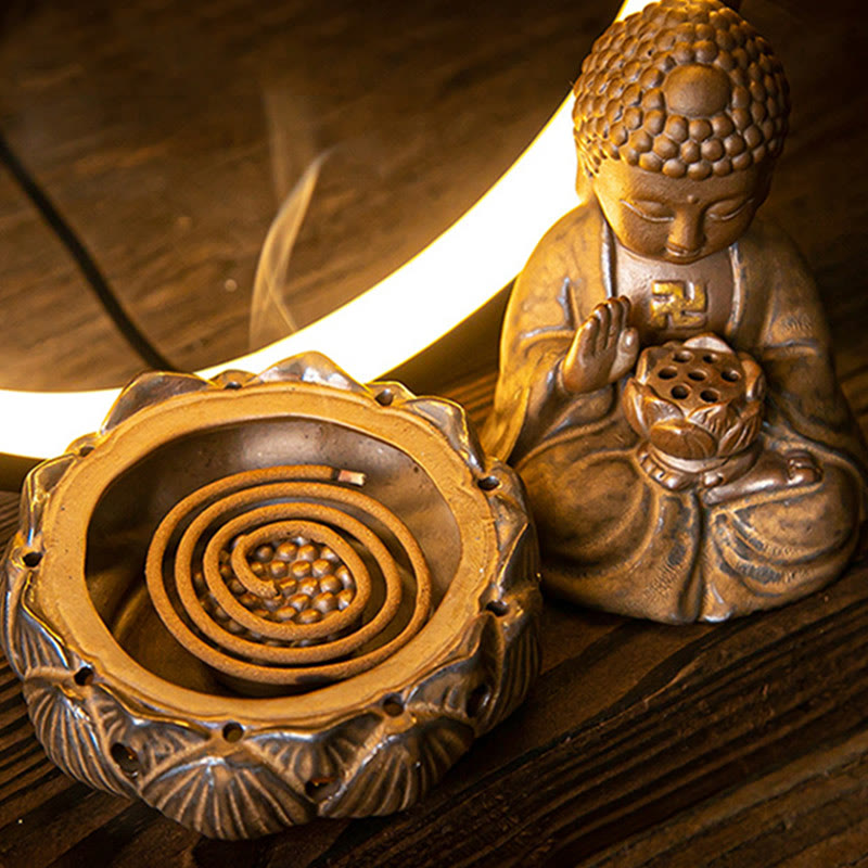 Buddha Lotus Backflow Ceramic Incense Burner with Light