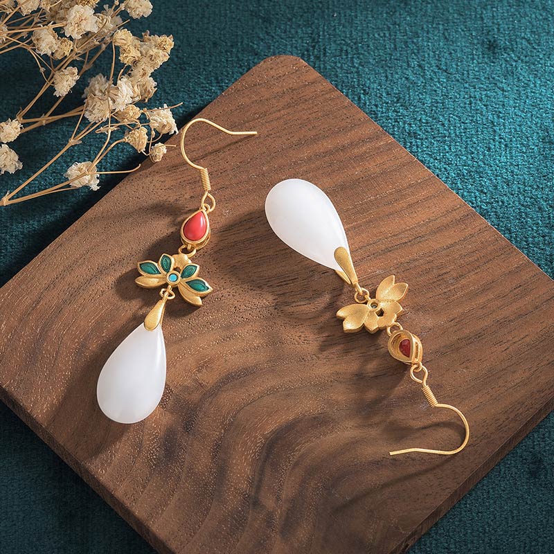 White Jade Luck Drop Earrings for Protection & Happiness