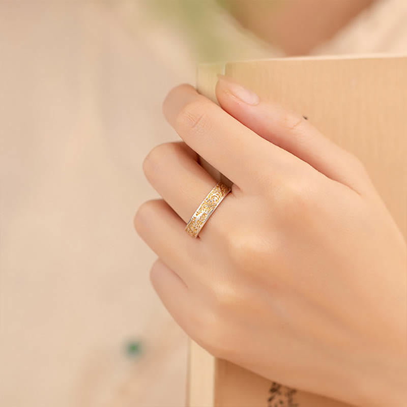 Adjustable 999 Sterling Silver Heart Sutra Spiritual Ring