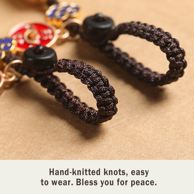 Ebony Wood Lucky Cat Key Chain with Auspicious Cloud Charm