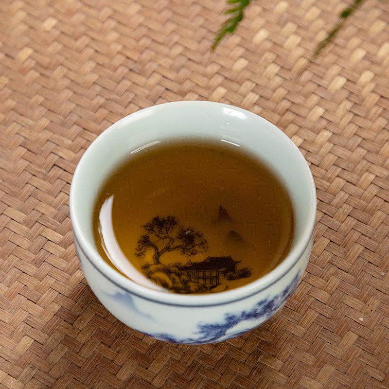 Small Ceramic Tea Cup 50ml | Blue Landscape Handmade Tableware