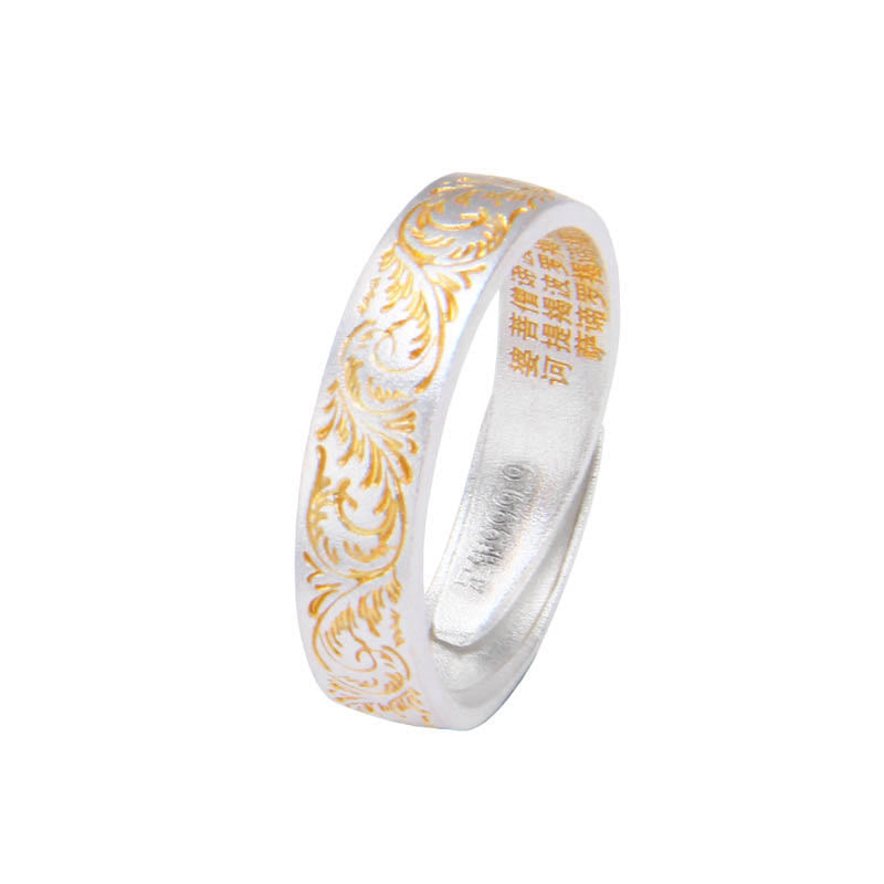 Adjustable 999 Sterling Silver Heart Sutra Spiritual Ring