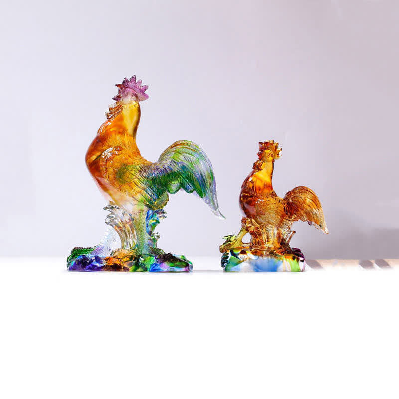 Handmade Liuli Crystal Rooster Zen Decor Art Piece