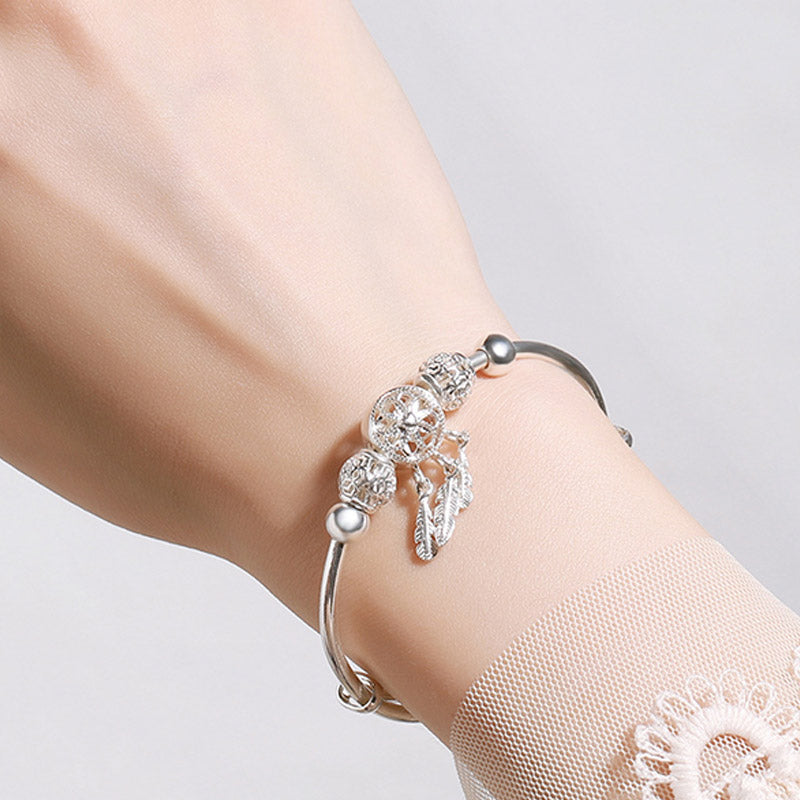 White Copper Dream Catcher Charm Bracelet for Luck & Healing