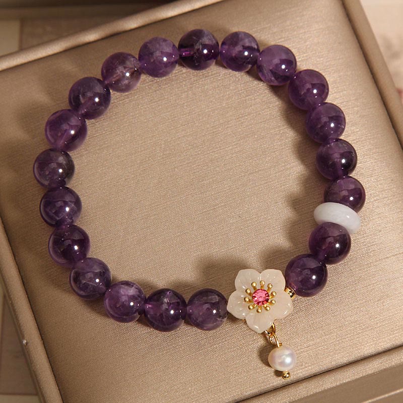 Amethyst White Agate Pearl Balance Bracelet 14-17cm Wrist