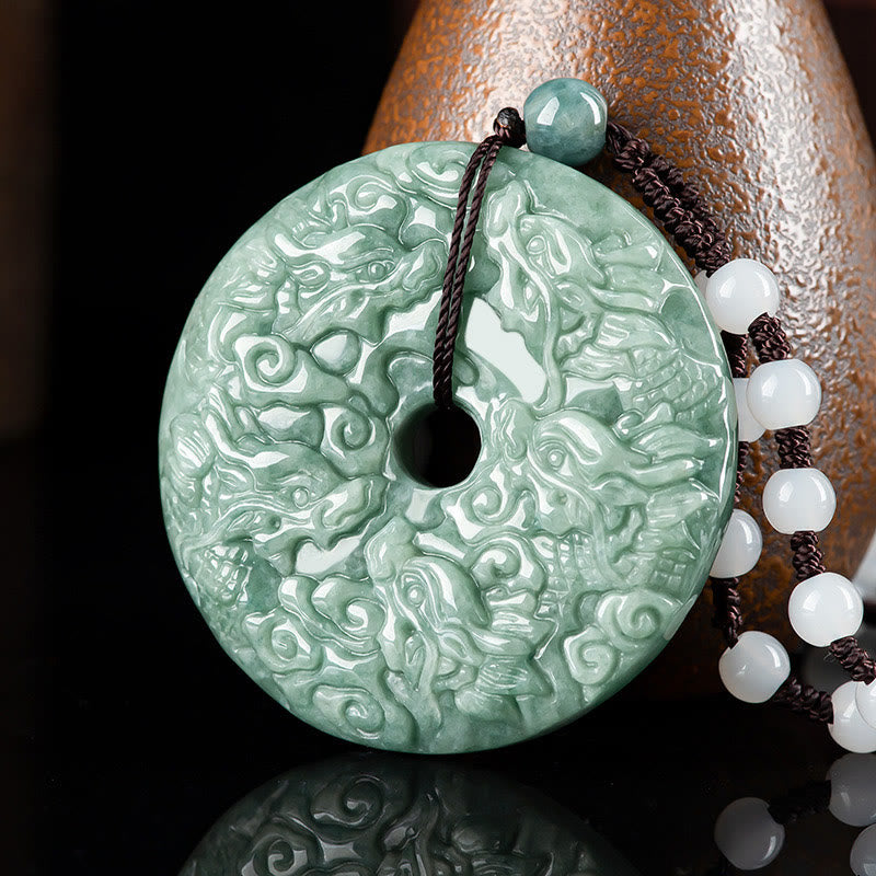 Unisex Jade Necklace with Year of the Dragon Peace Buckle Pendant