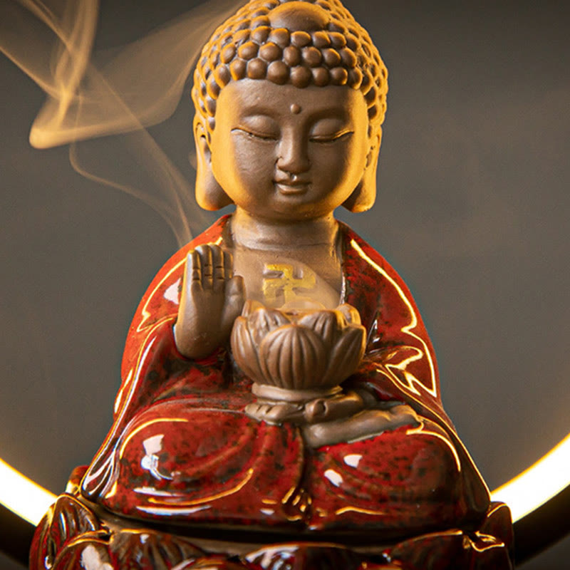 Buddha Lotus Backflow Ceramic Incense Burner with Light