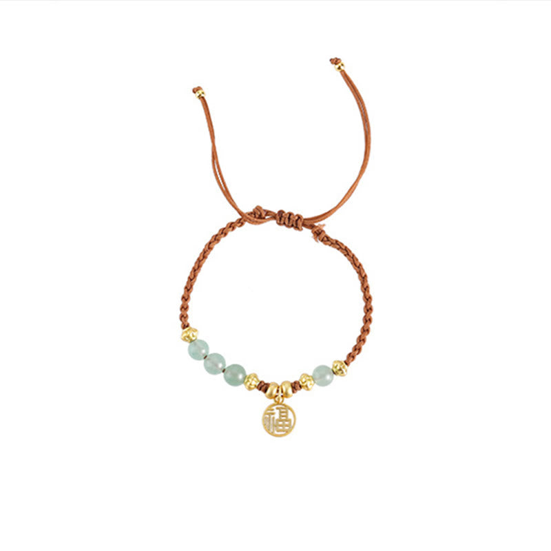 Jade Beads Fu Character Bracelet for Prosperity & Luck