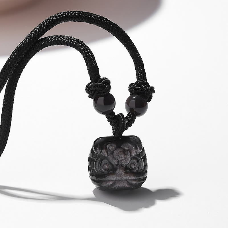 Silver Sheen Obsidian Red Agate Protection Necklace Pendant