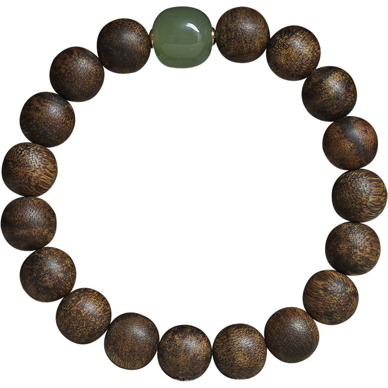 Vietnam Huang Qinan Agarwood & Hetian Jade Peace Bracelet