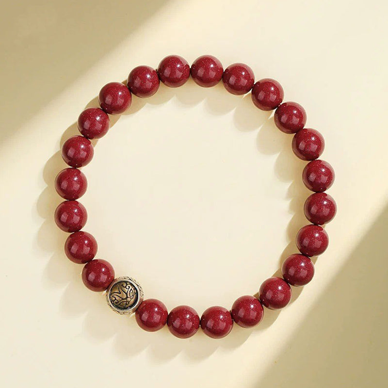 8mm Sterling Silver Cinnabar Four Beasts Blessing Bracelet