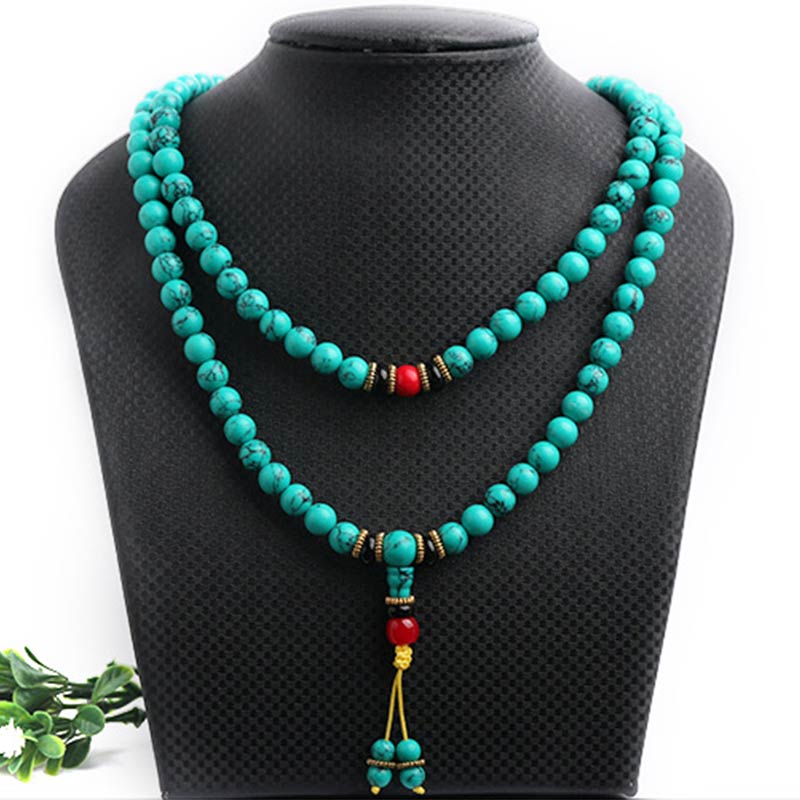 6mm Tibetan Turquoise Healing Mala Bracelet for Balance
