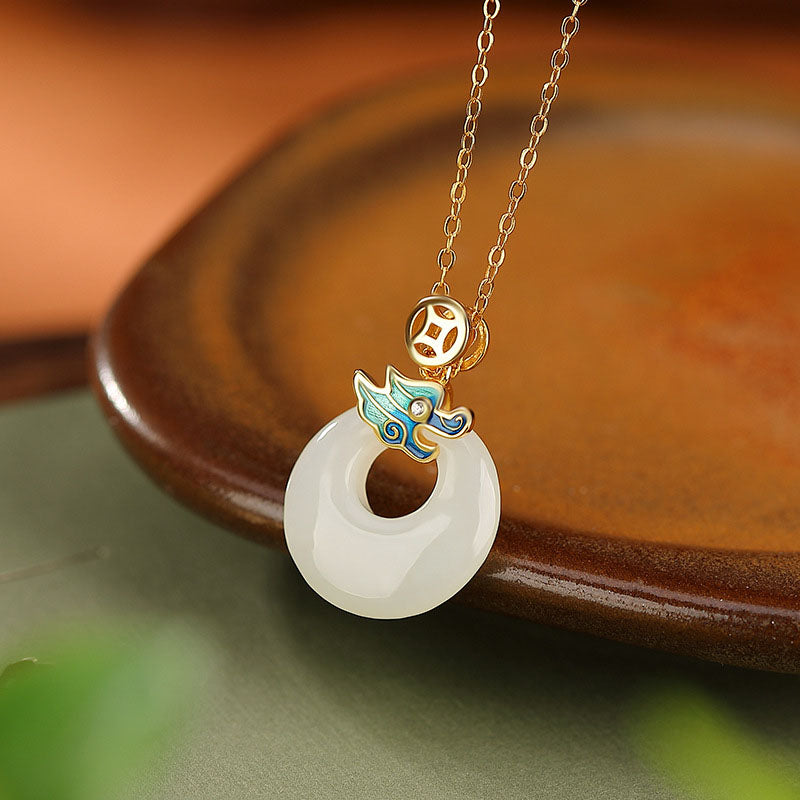 Hetian Jade Dragon Peace Buckle Necklace | Protection & Luck