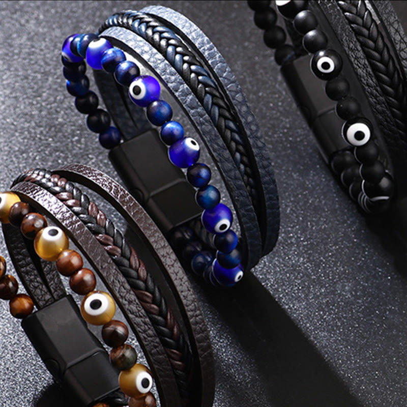 Multilayered Tiger Eye & Evil Eye Protection Bracelet