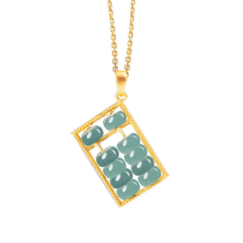 Unisex 925 Sterling Silver Jade Abacus Necklace Pendant