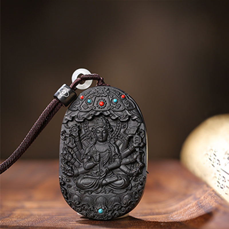 Chinese Zodiac Agarwood Necklace with Om Mani Padme Hum Pendant