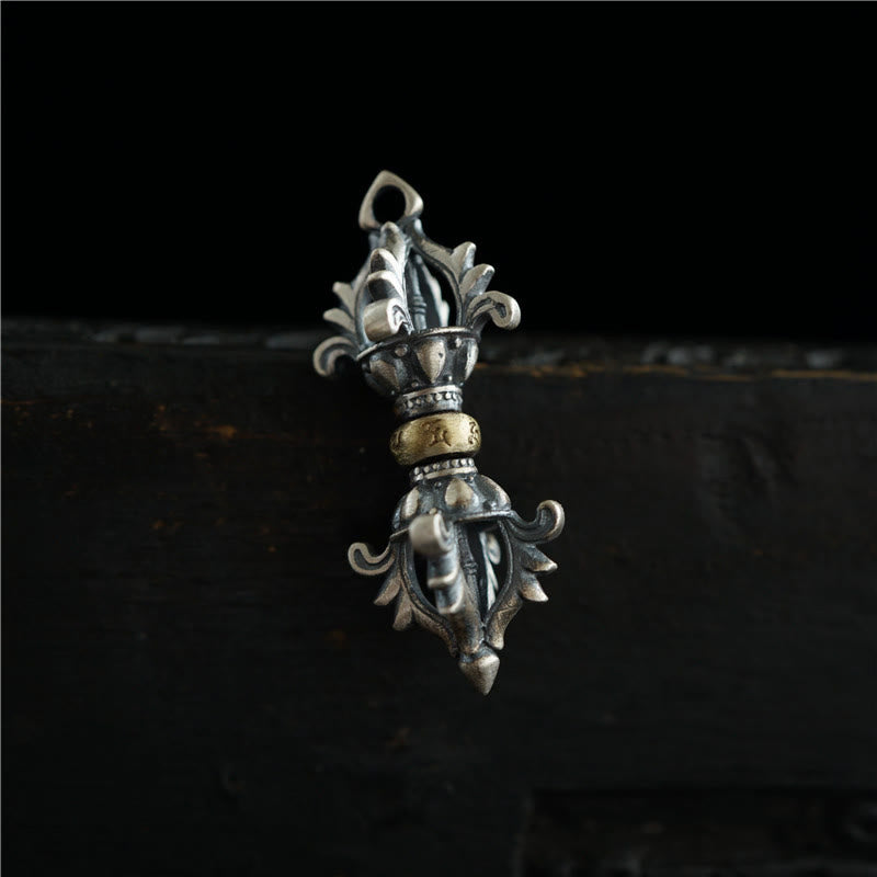 14mm Sterling Silver Om Mani Padme Hum Vajra Pendant for Strength