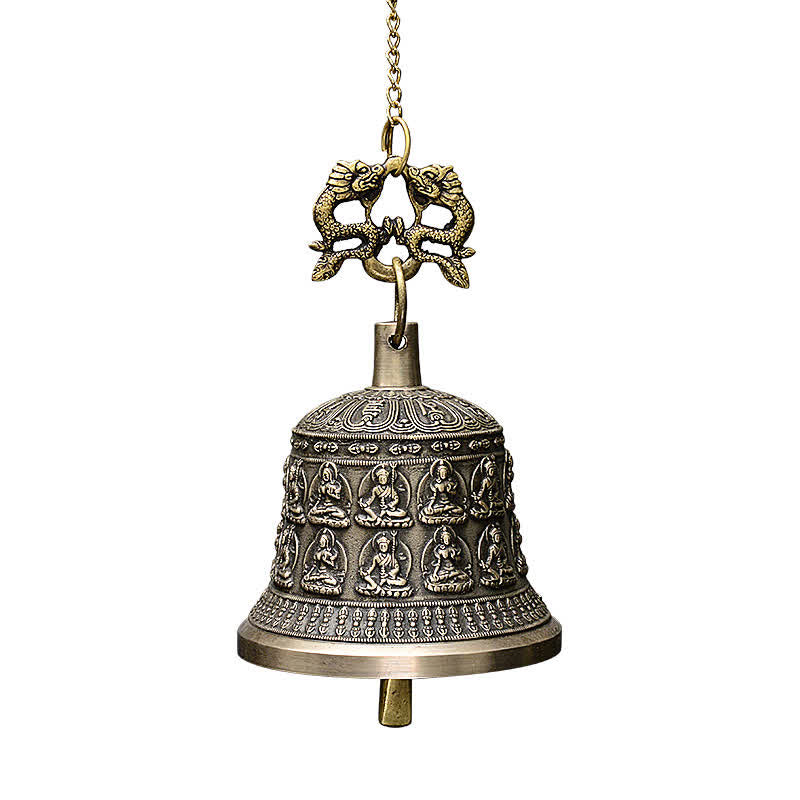 Copper Buddha Dragon Wind Chime Bell 15.5x20.5cm Zen Decor