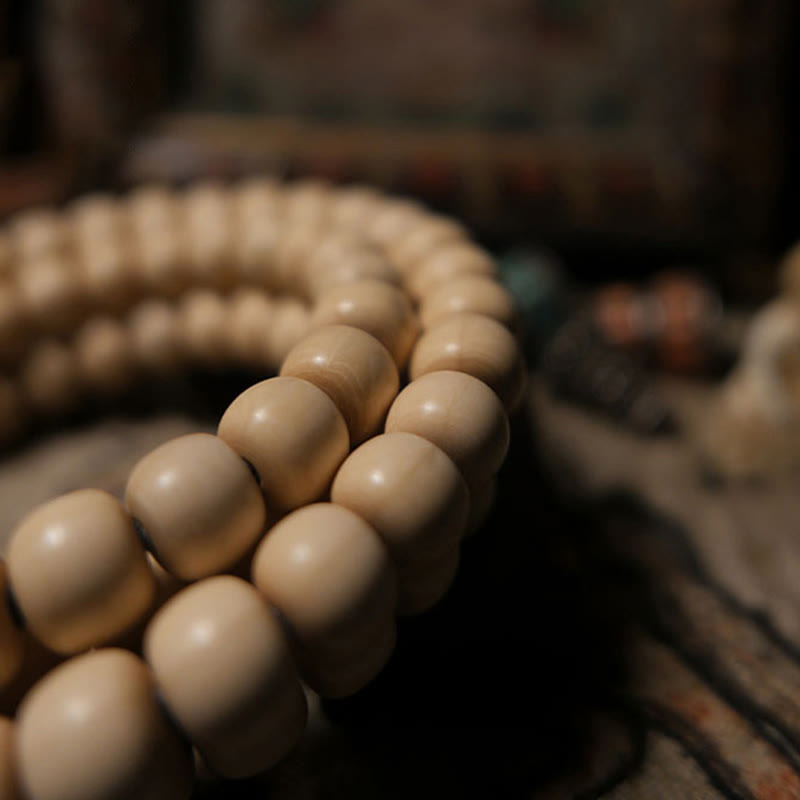 8mm Abelia Biflora Wood 108 Bead Warding Mala Bracelet