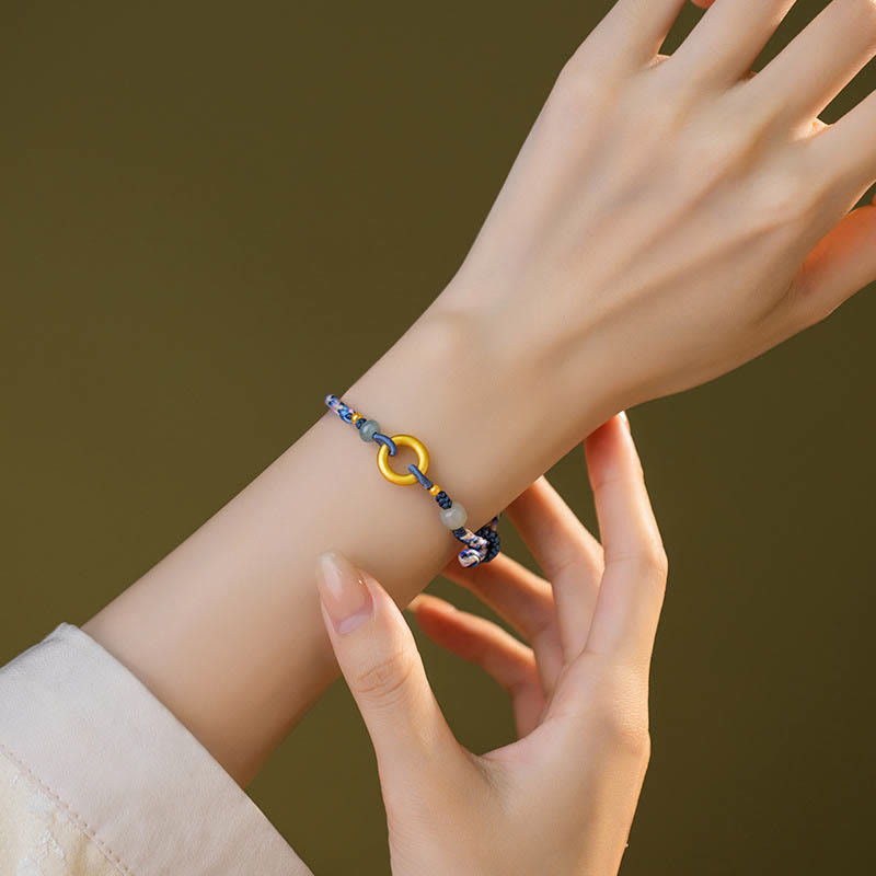 999 Sterling Silver Hetian Jade Luck Health Bracelet