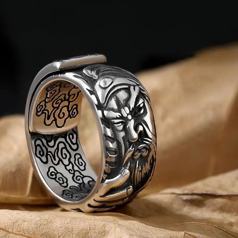 Adjustable Guan Gong Auspicious Clouds Wealth Ring in Copper