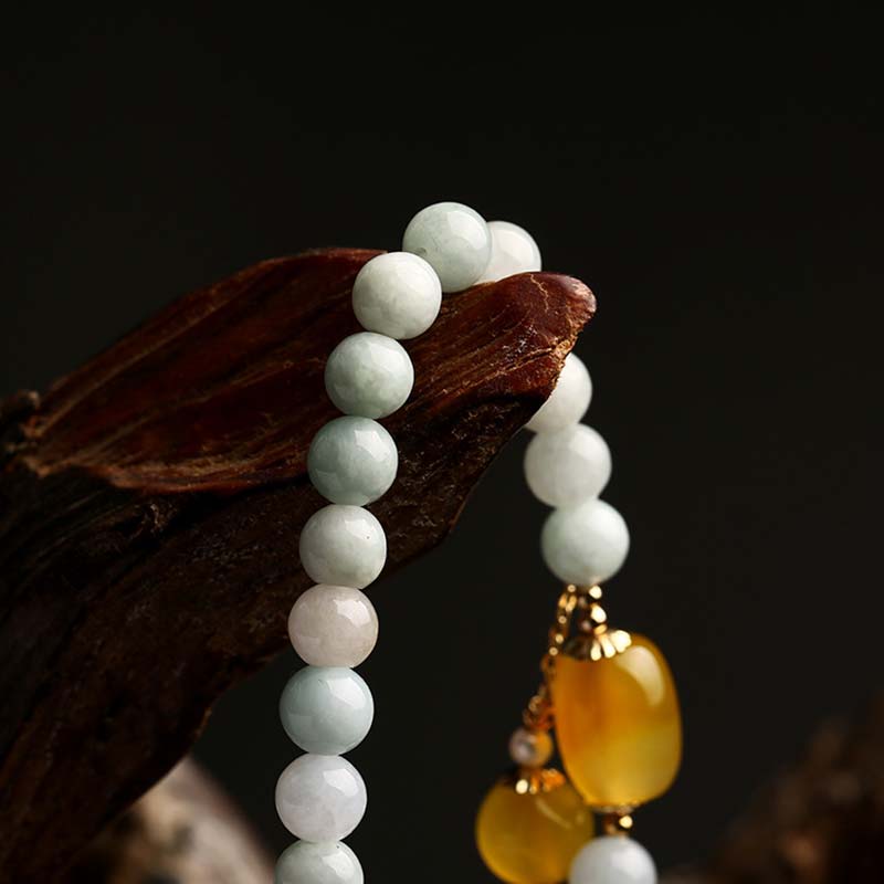 White Jade Protection Bracelet with Agate Beads 7.5mm