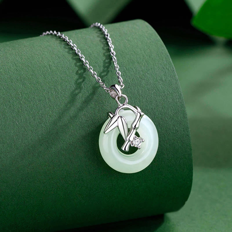 Hetian Jade Prosperity Pendant in 925 Sterling Silver Bamboo Leaf
